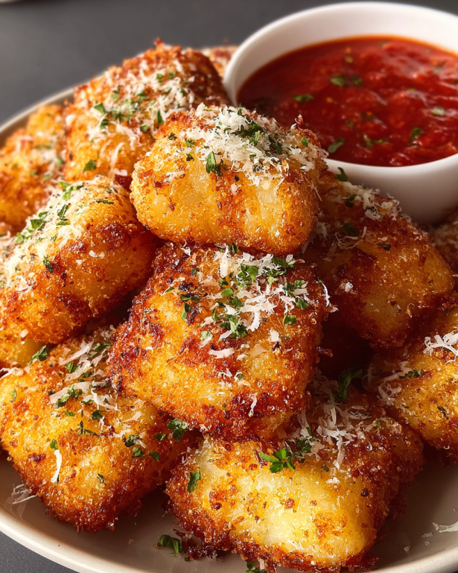 Fried Ravioli with Parmesan Cheese.