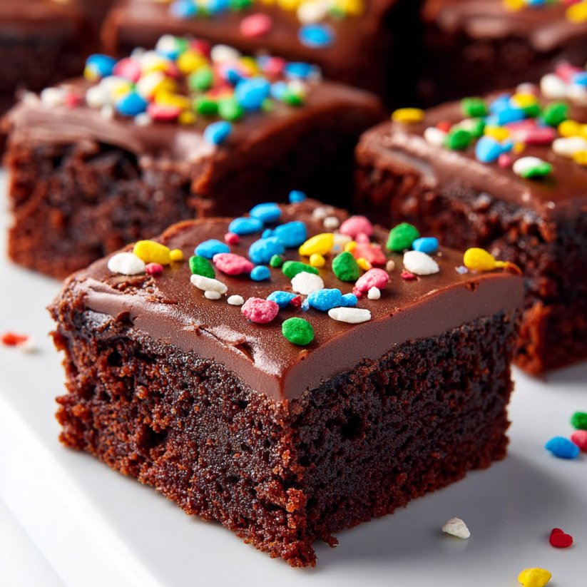 Chocolate cake with sprinkles.