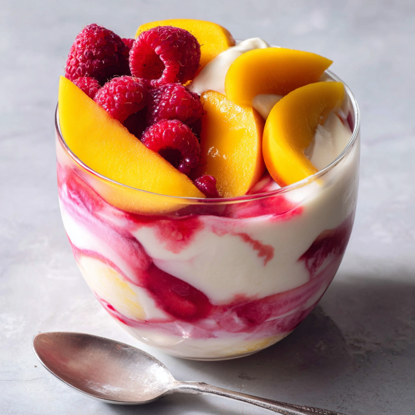 A bowl of Peach Melba.