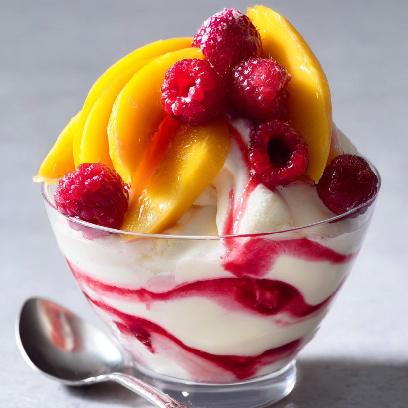 A bowl of Peach Melba.