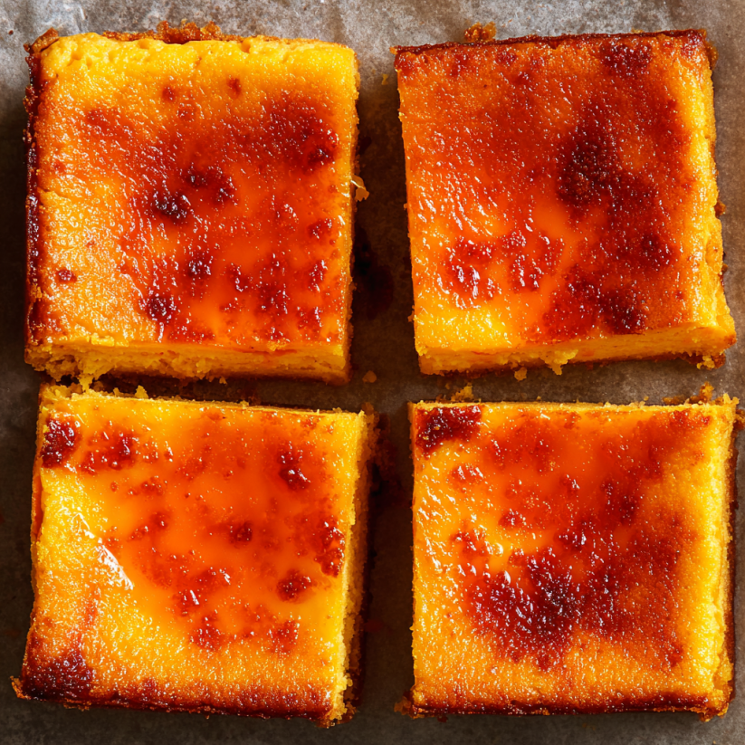 Four pieces of cake on a tray.