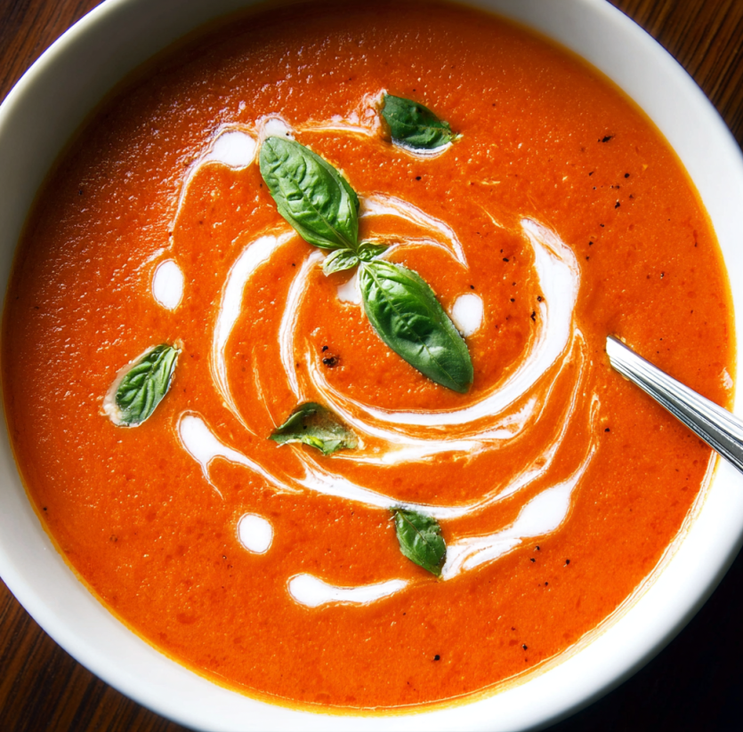 A bowl of soup with a spoon in it.
