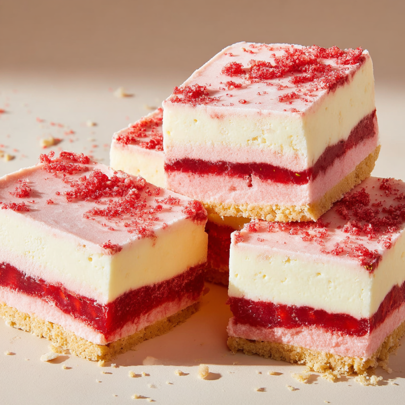 A slice of strawberry shortcake ice cream cake.