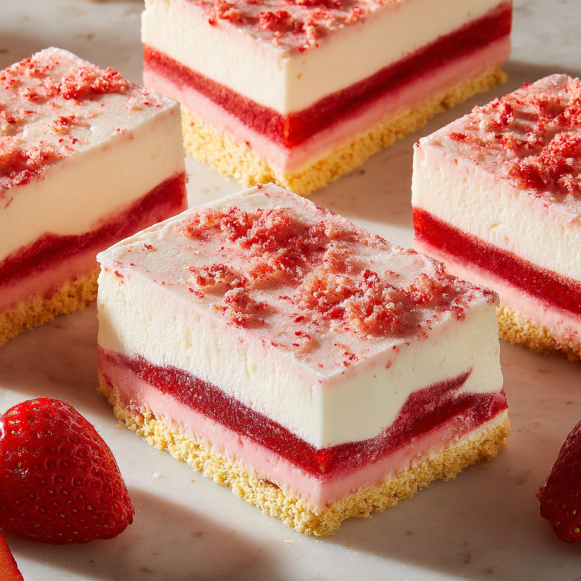 A slice of strawberry shortcake ice cream cake.