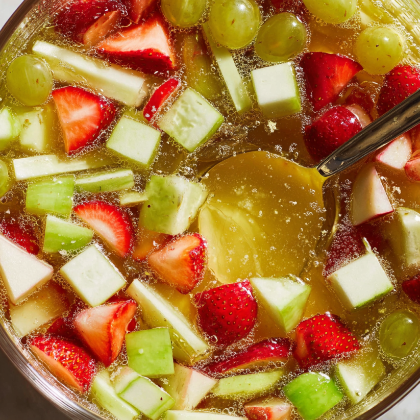 A bowl of green apple moscato sangria.