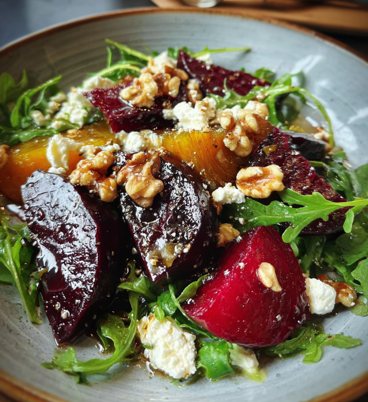 A plate of food with a salad and some nuts.