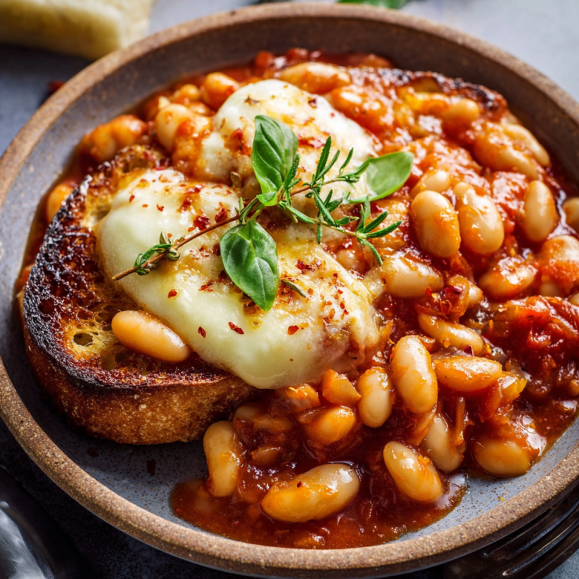 A bowl of food with a fork and knife.