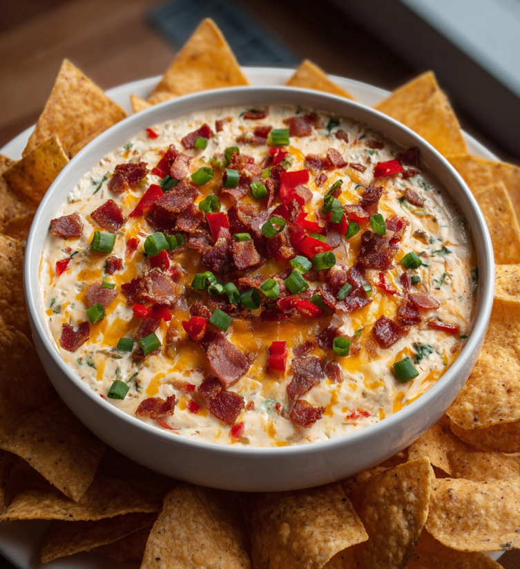 A bowl of dip with chips.