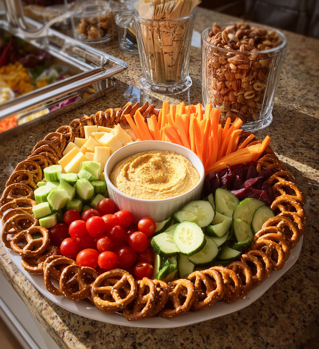 A plate of food with a bowl of hummus.