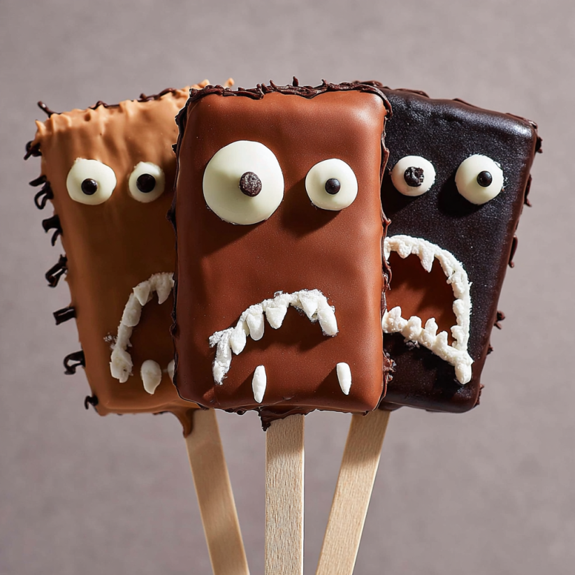 Three Hocus Pocus S'mores Pops with faces on them.