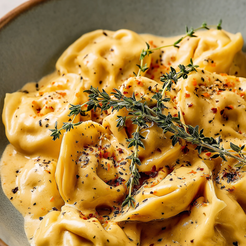 A bowl of butternut squash mac and cheese.