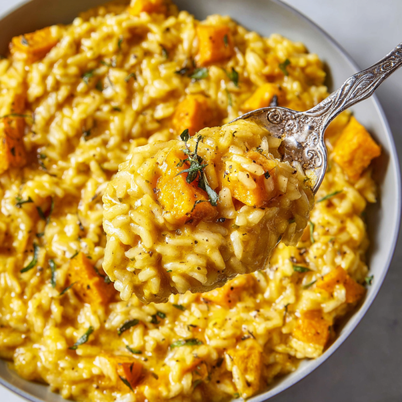 A spoon is in a bowl of rice and vegetables.