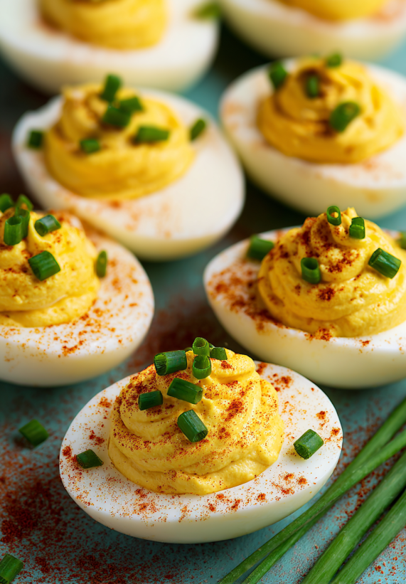 A plate of eggs with green toppings.