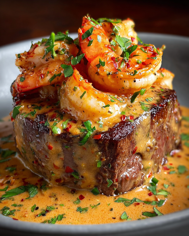 A plate of food with shrimp and sauce.