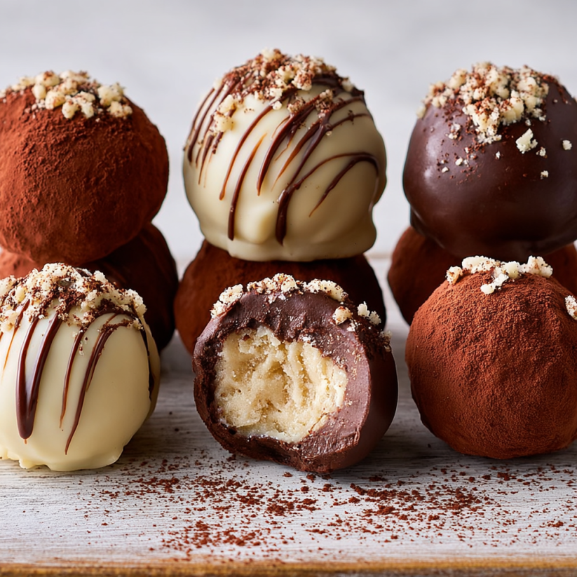 Tiramisu truffles on a table.