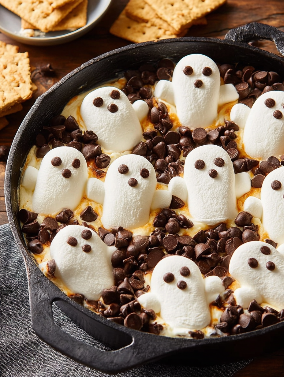 A pan of ghost s'mores dip.