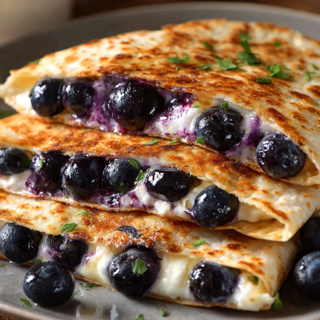 A stack of blueberry quesadillas.