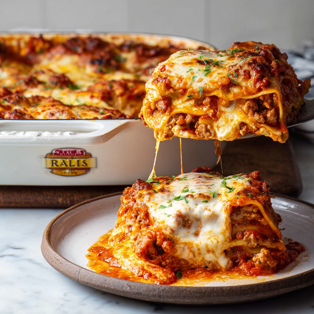 A plate of lasagna with cheese and sauce dripping off.