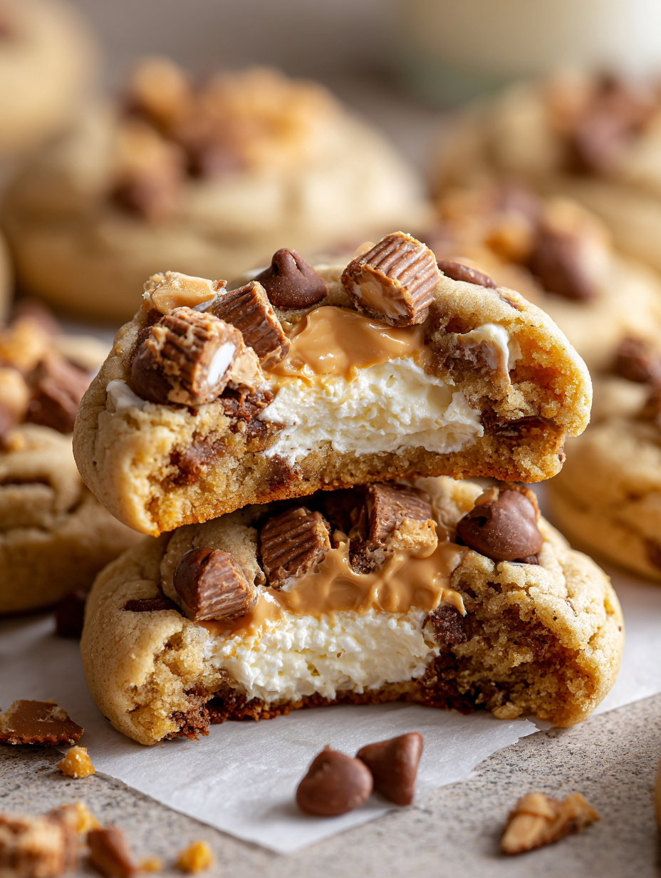 A stack of cookies with white frosting and chocolate chips.