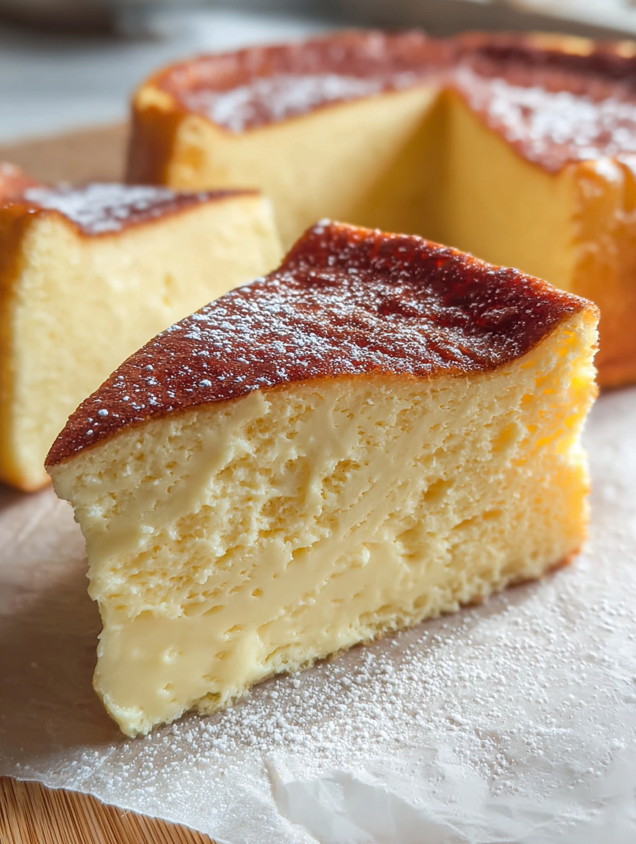 A slice of a 3 ingredient creamy yogurt cake.
