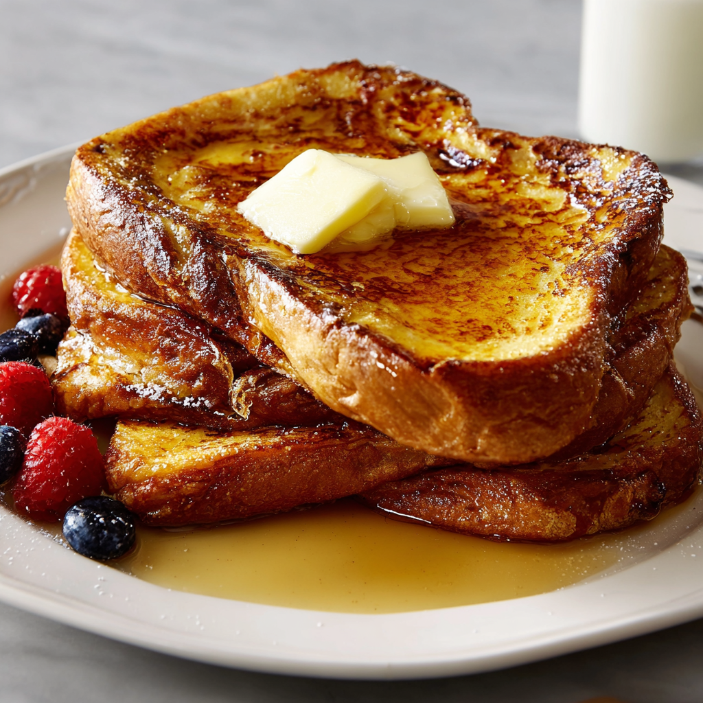 French toast with butter and berries.
