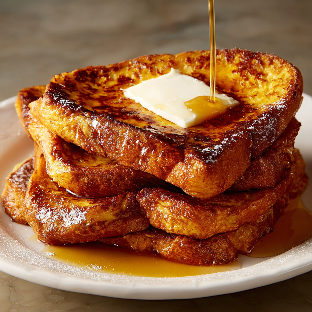 French toast with butter and syrup.