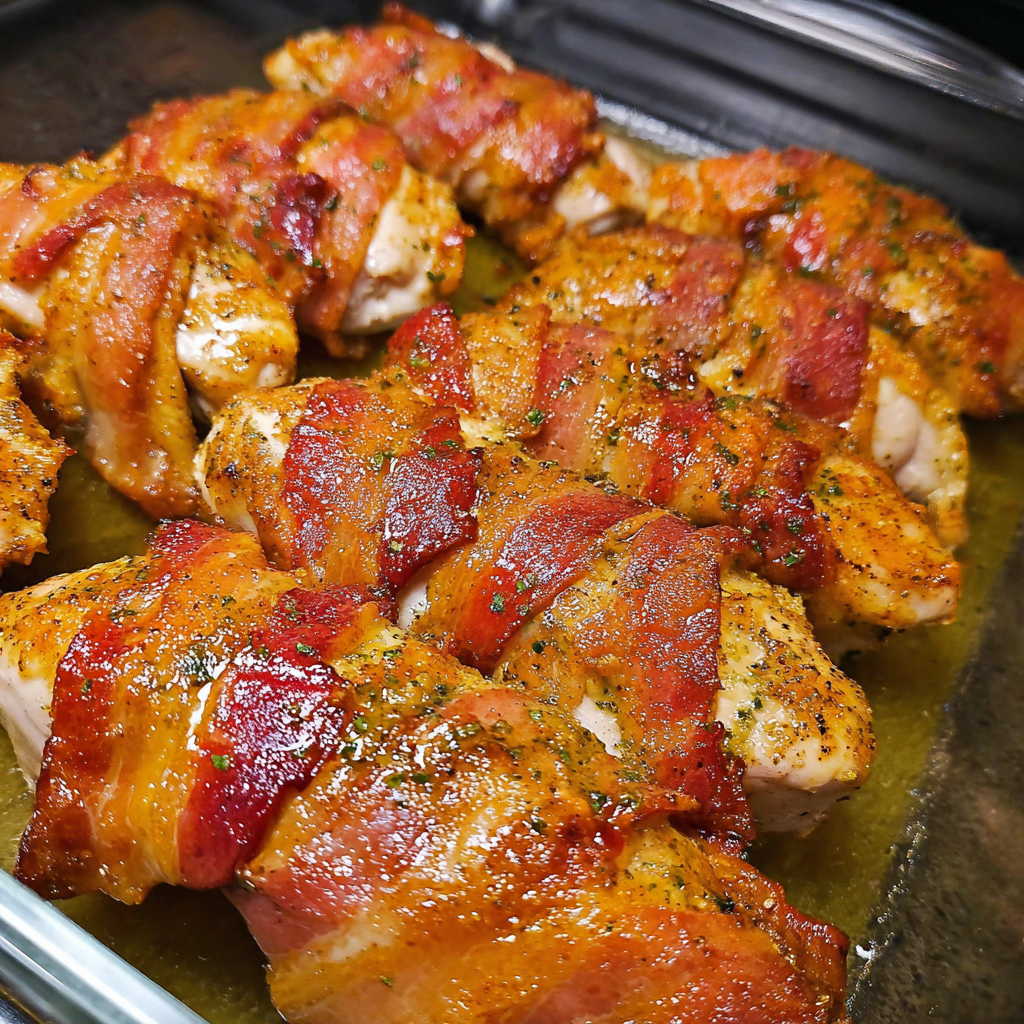 Bacon Wrapped Garlic Parmesan Chicken.