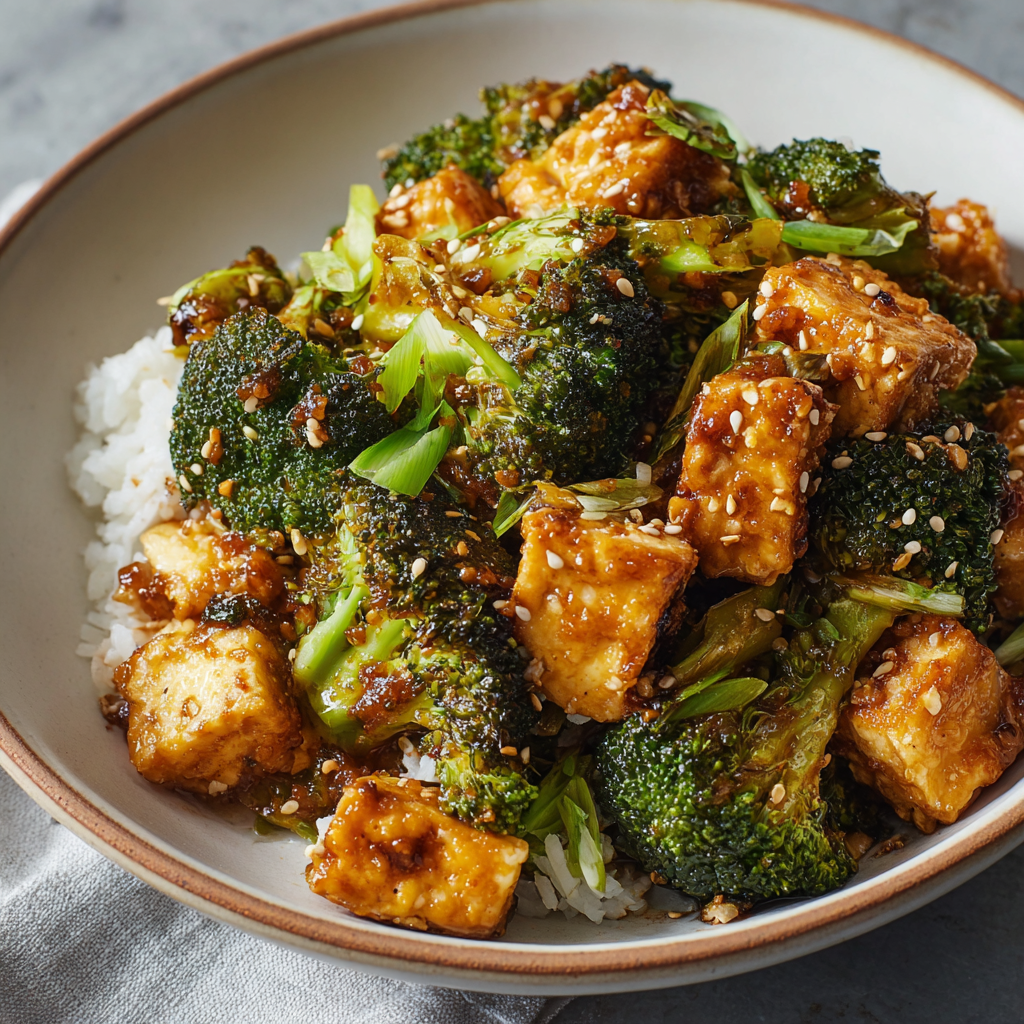 A bowl of Sesame Tofu & Broccoli.