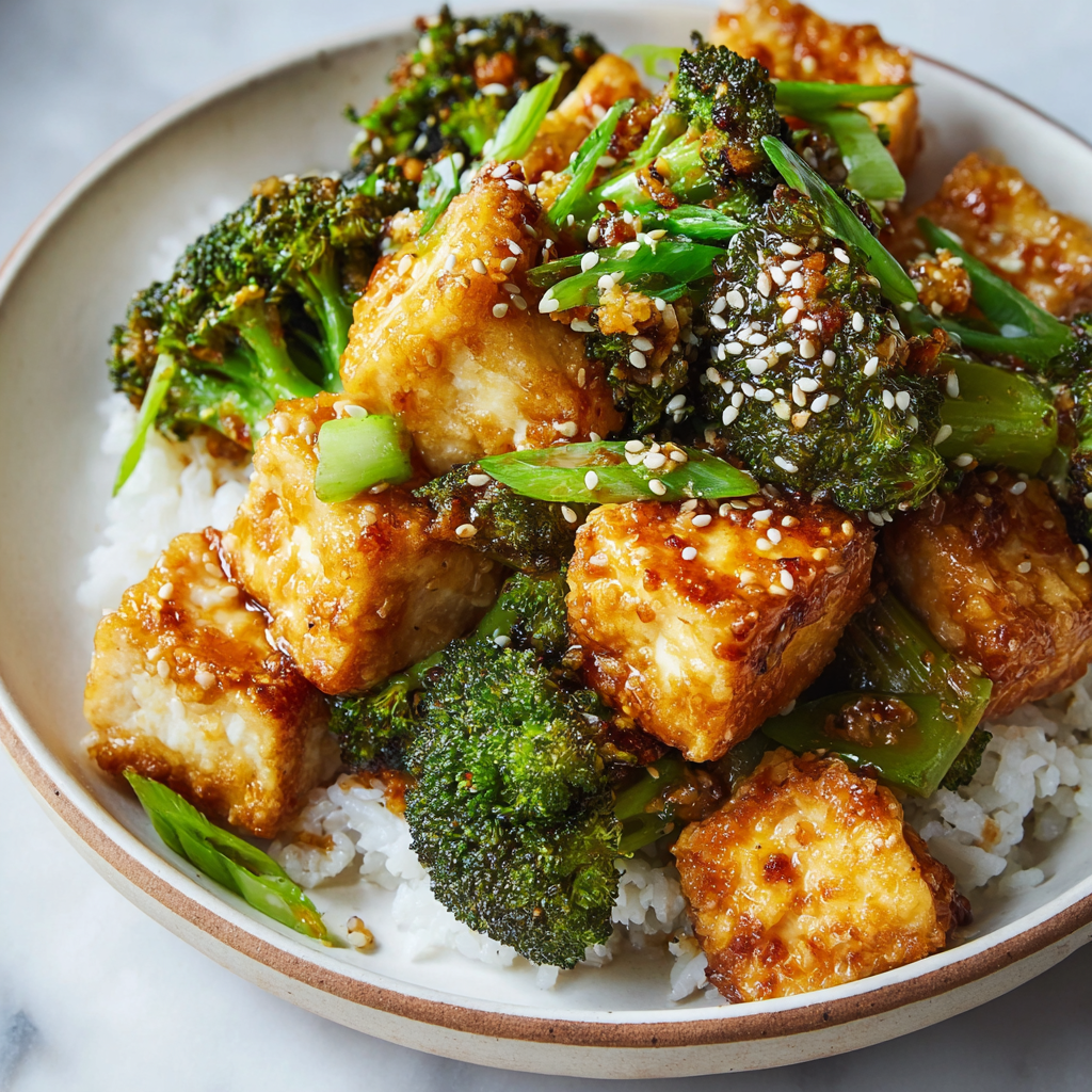 A bowl of Sesame Tofu & Broccoli.