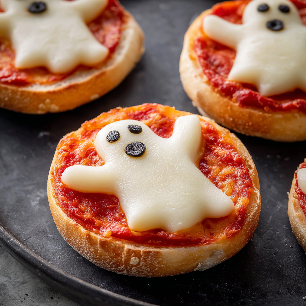 A pizza with a ghost on it.
