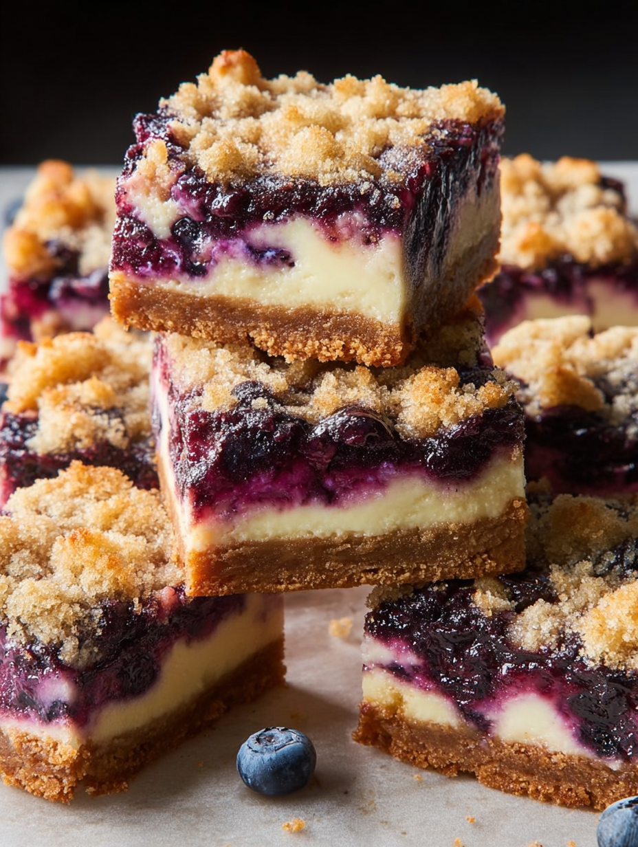 Blueberry crumble cheesecake bars.