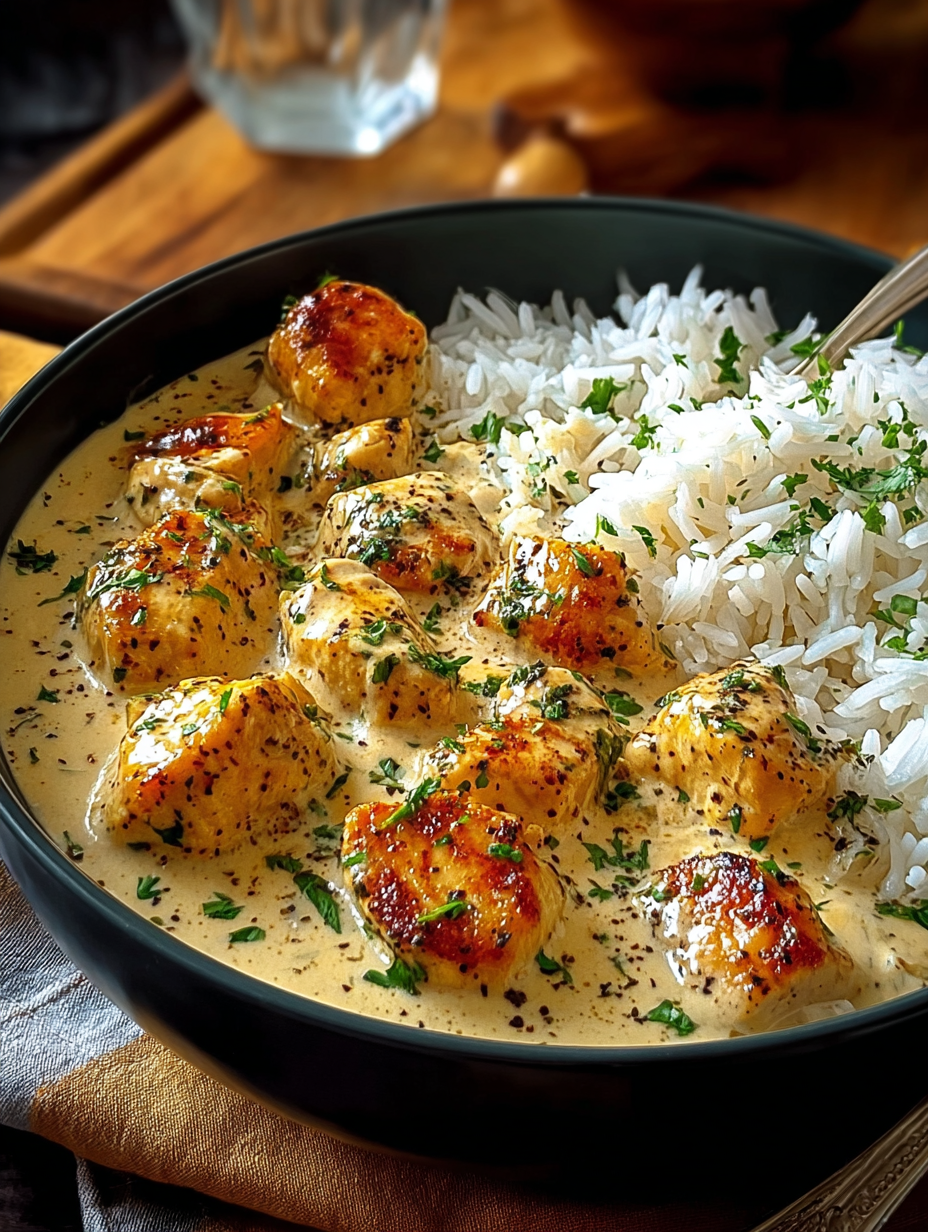 A bowl of food with rice and meat.