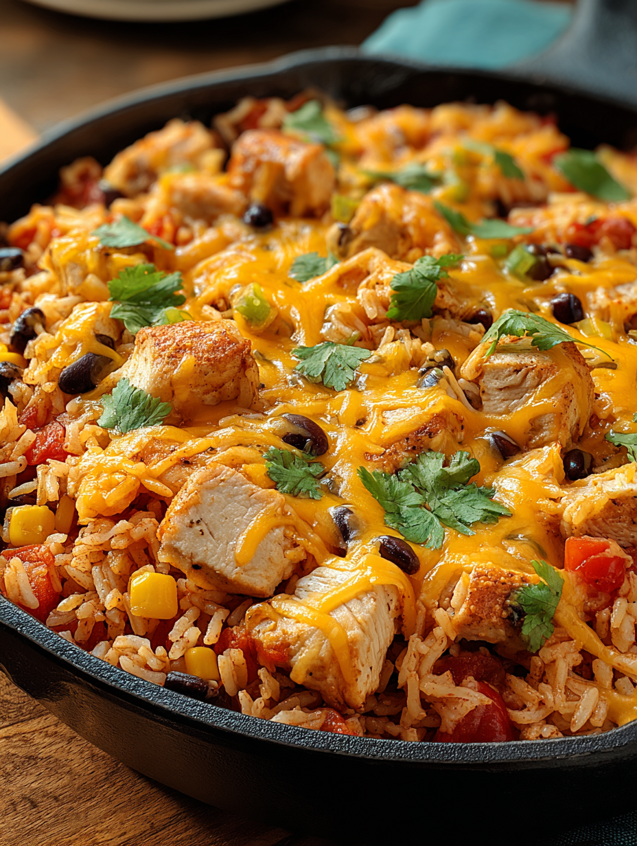 A delicious Mexican chicken and rice bake recipe.
