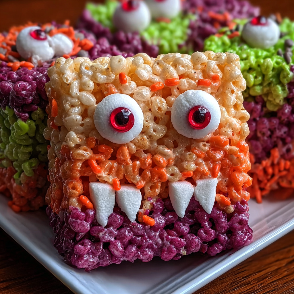 A plate of rice krispies shaped like a monster.