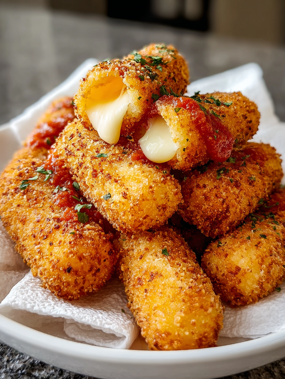 Mozzarella sticks with tomato sauce.