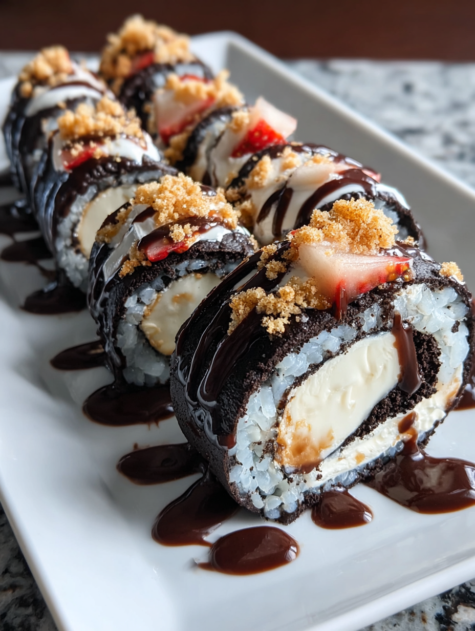 A plate of Oreo sushi rolls.