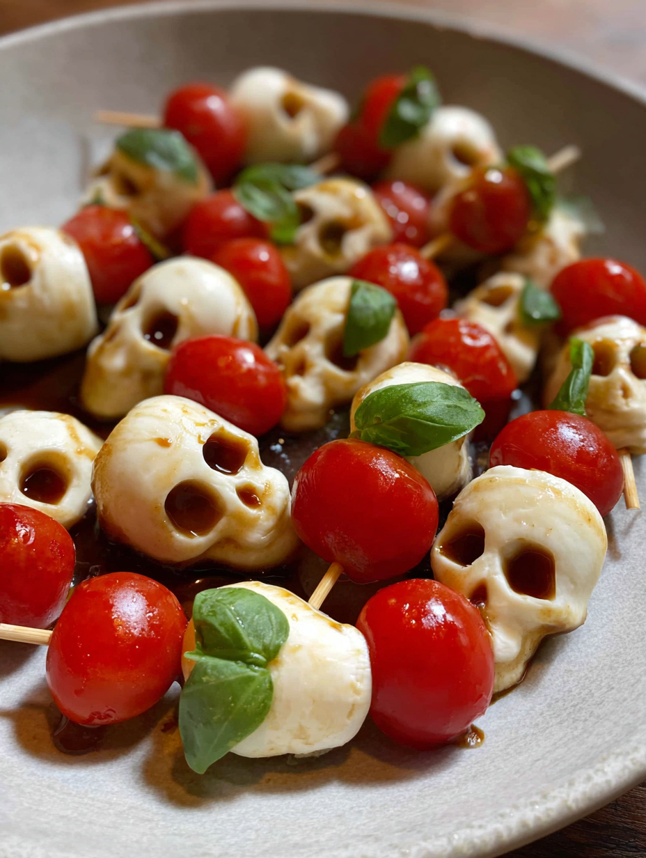 Halloween Caprese Salad Skewers.