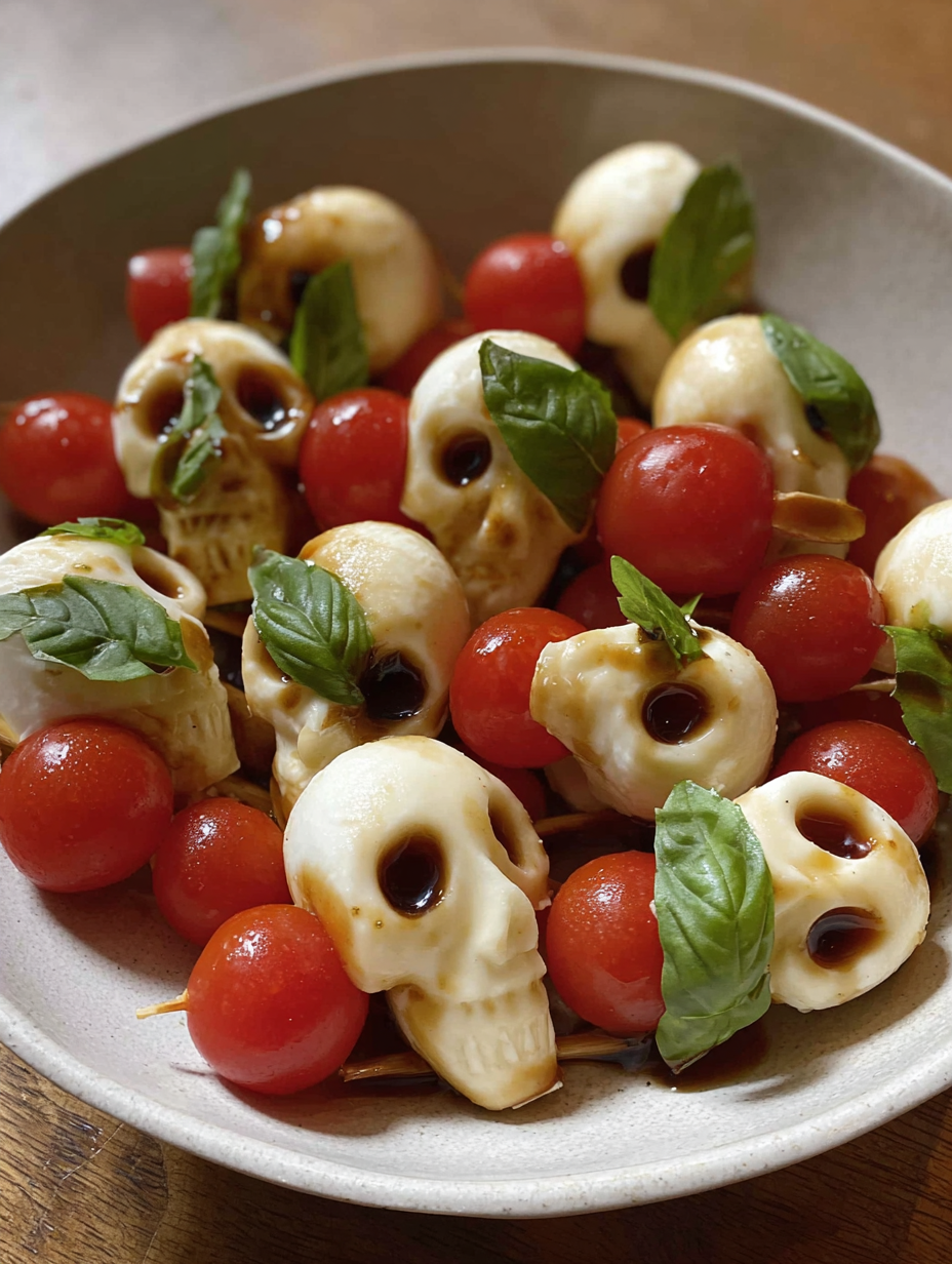 Halloween Caprese Salad Skewers.