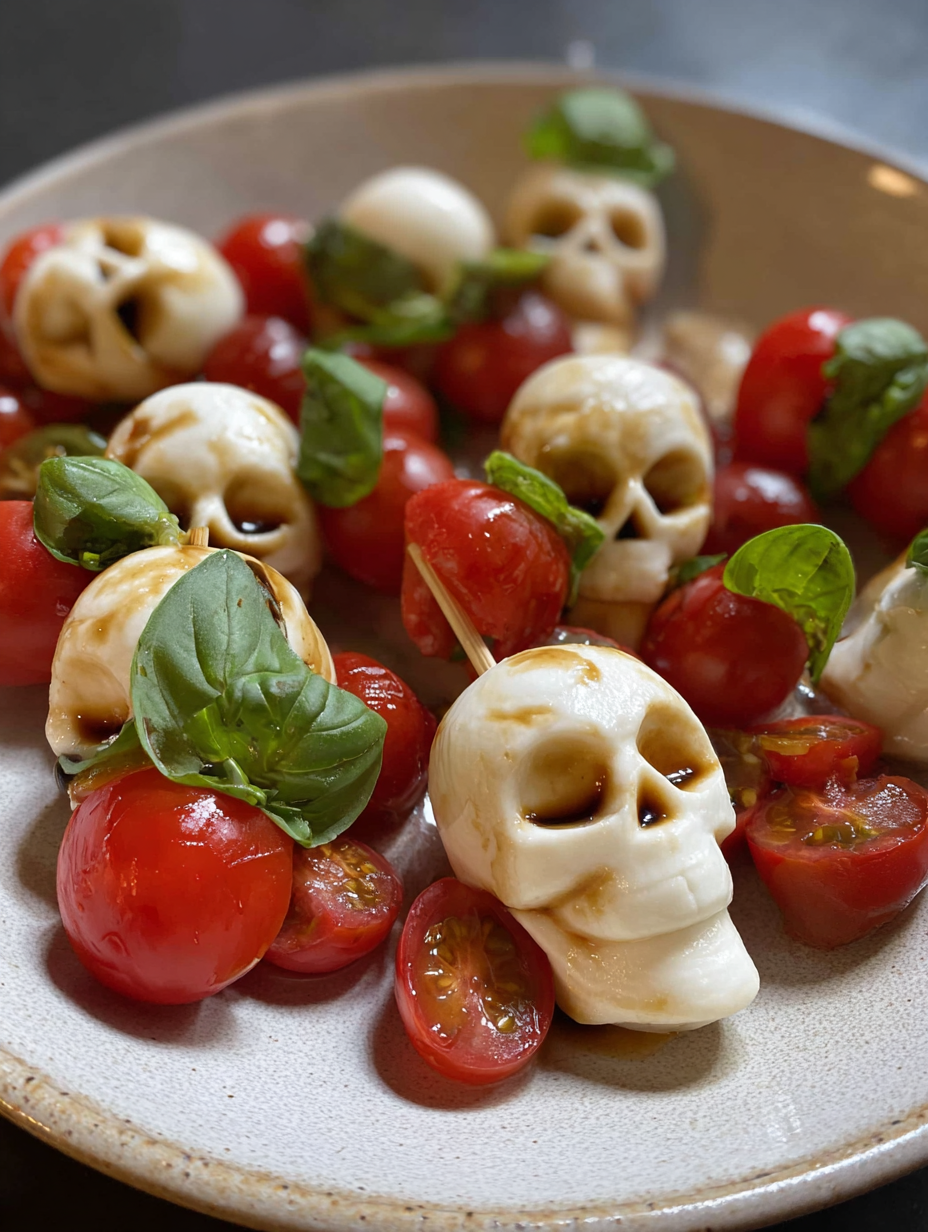 Halloween Caprese Salad Skewers.
