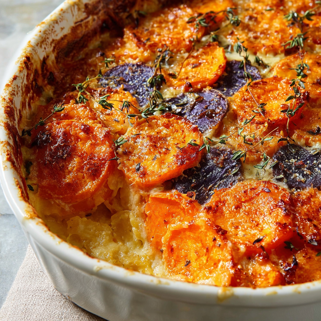 A dish of sweet potato gratin.