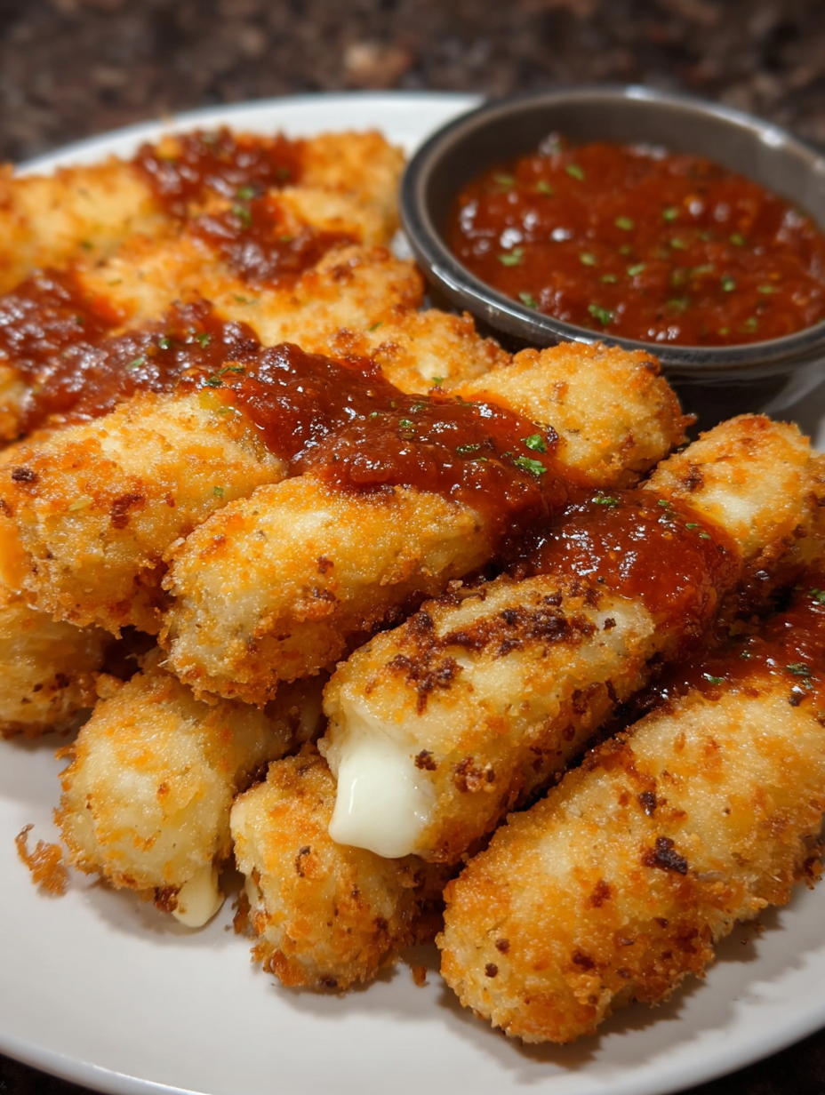 Crispy Nashville Hot Mozzarella Sticks.