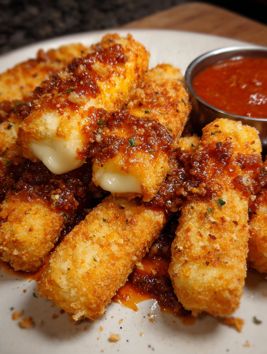 Crispy Nashville Hot Mozzarella Sticks.