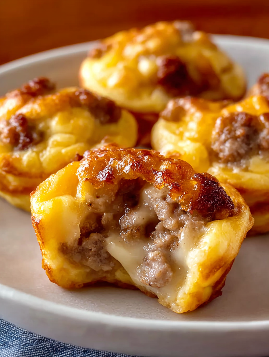 Sausage Pancake Bites on a white plate.