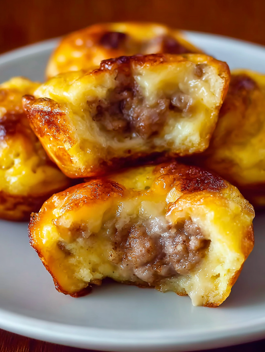 Sausage Pancake Bites on a white plate.
