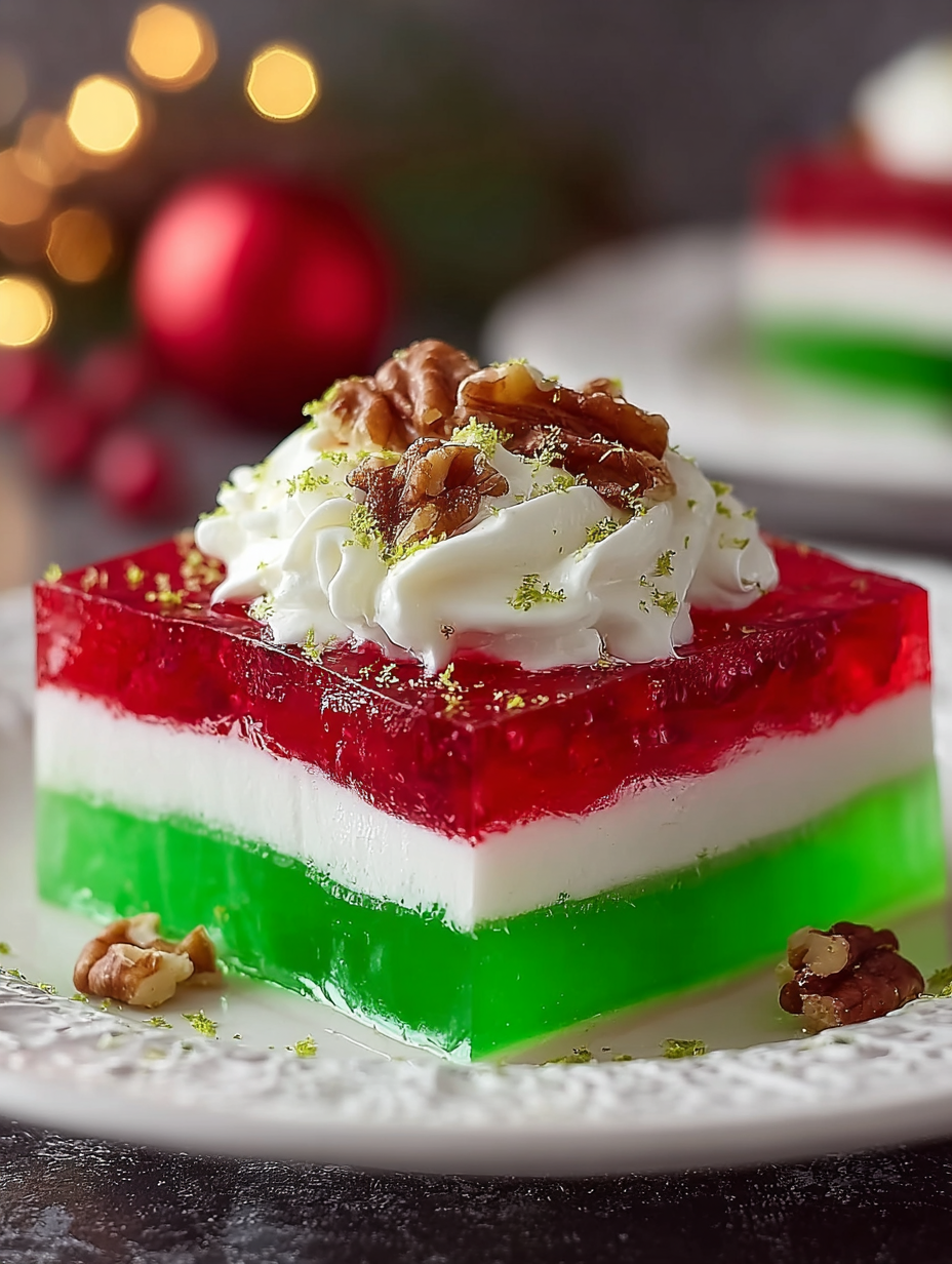 A slice of a layered dessert with white and red layers.