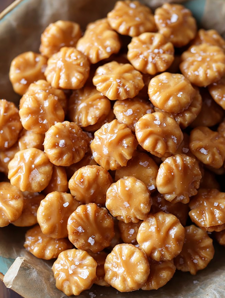 A bowl of salted caramel cracker bites.