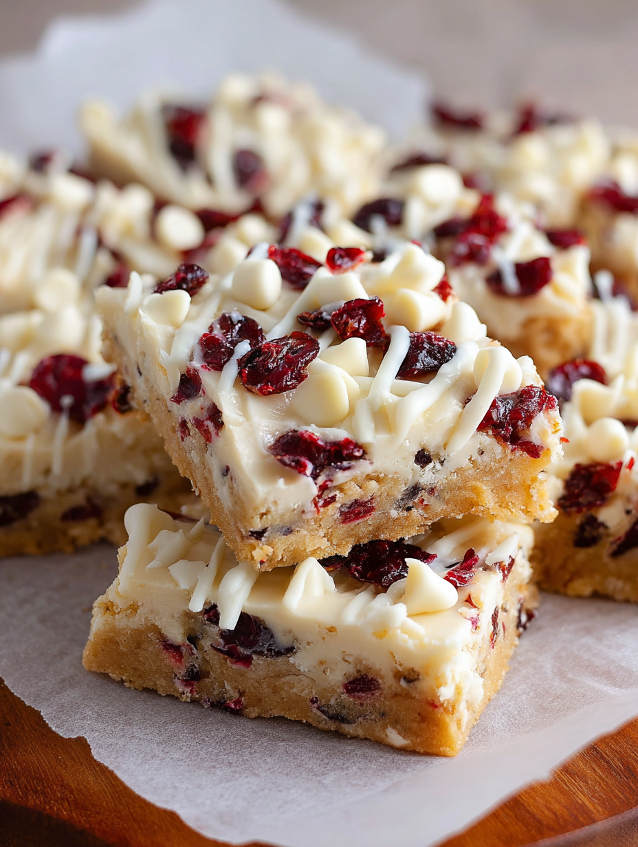 A close up of a cranberry bliss bar.