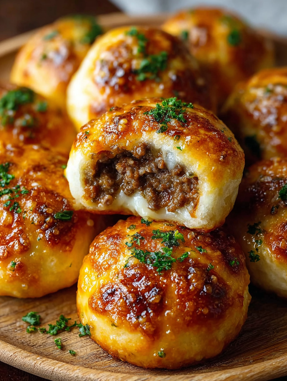 A close up of garlic parmesan cheeseburger bombs.