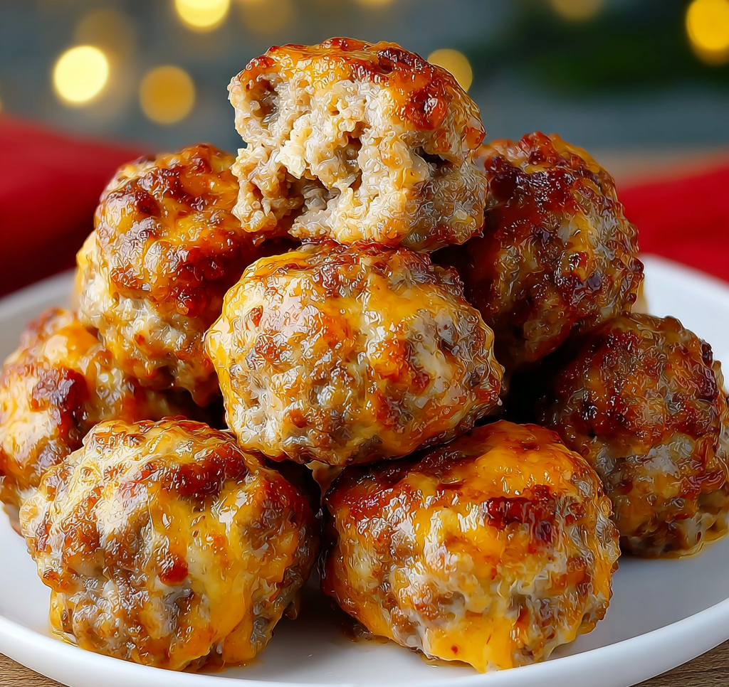 A plate of cheesy sausage balls.