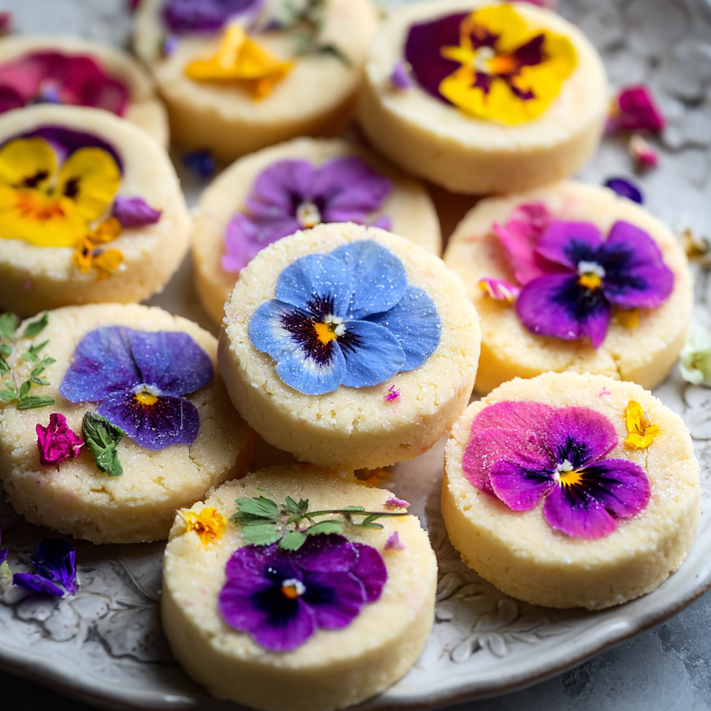 A plate of spring flower shortbread cookies.
